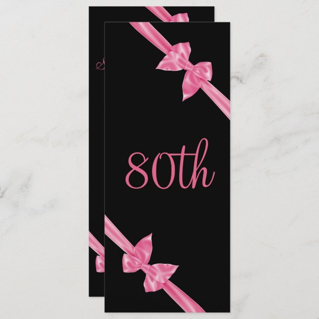 Elegant Pink Satin Bows 80th Birthday Invitation (Front/Back)