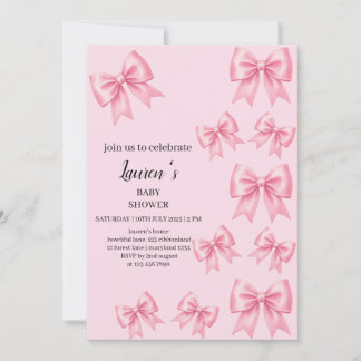 Elegant Pink Satin Bows Baby Shower Invitation