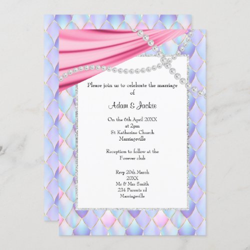 ELEGANT PINK SATIN DIAMOND MERMAID WEDDING INVITATION