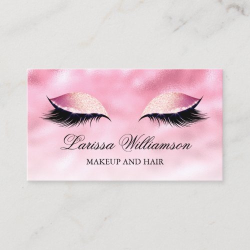 Elegant Pink Satin Glitter Eyes Makeup Artist Business Card