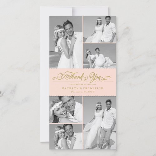 Elegant Pink Scalloped Band 6 Photo Chic Wedding Thank You Card