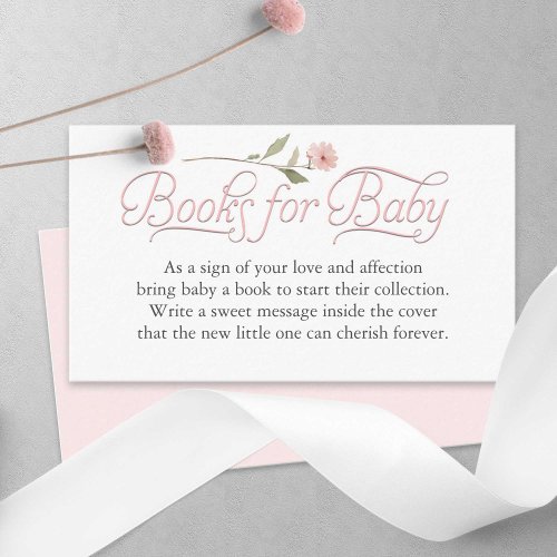 Elegant Pink Script Books for Baby Girl Shower Enclosure Card