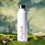 Elegant Pink Script Custom Name Monogrammed White Water Bottle<br><div class="desc">Create your own custom, personalized, cool, chic, stylish, elegant girly pink typography script, classy white, spill-proof, stainless steel, condensation-resistant exterior, monogrammed matte black durable double-wall Thor Copper Vacuum Insulated Bottle that keeps beverages hot for 12 hours or cold for 48 hours. Simply type in your name / kids name /...</div>