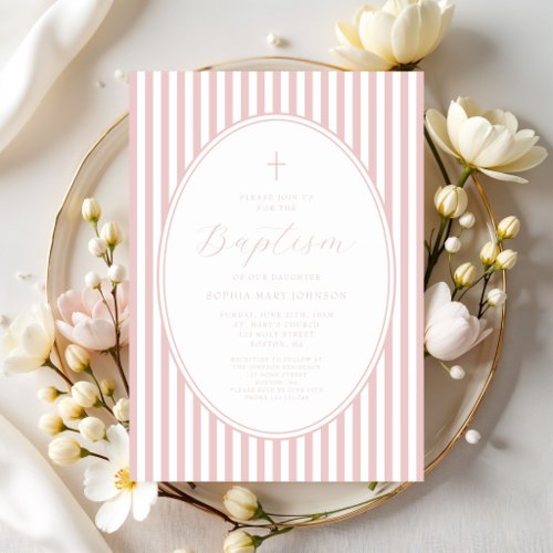 Elegant Pink Script Girl Baptism Invitation