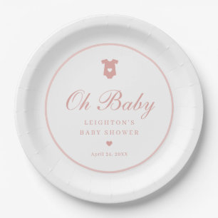 Elegant Pink Script Girls Oh Baby Shower Paper Plates