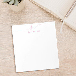Elegant Pink Script Initial Monogram  Notepad