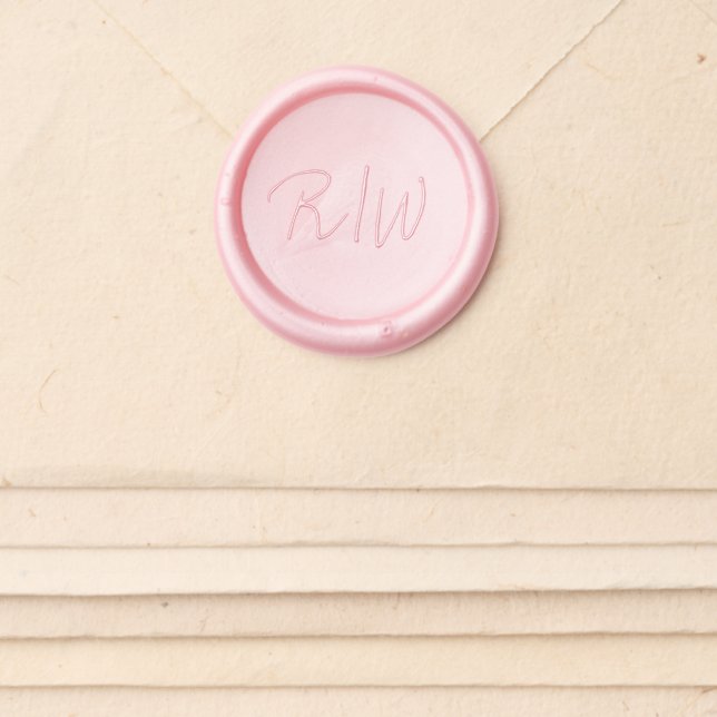 Elegant Pink Script Initials Wedding Wax Seal Sticker (Front)