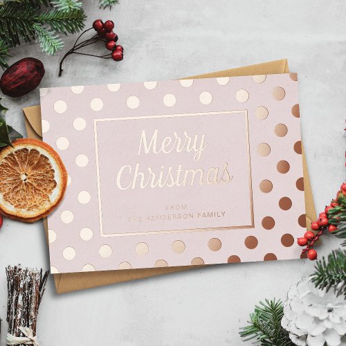 Elegant Pink Script Merry Christmas Gold Foil Holiday Card