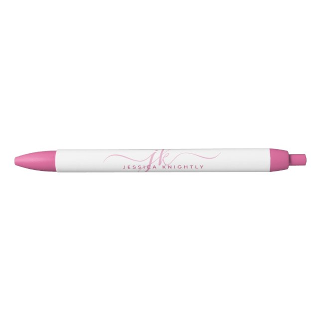 Elegant Pink Script Monogram Initials Name Pen (Front)