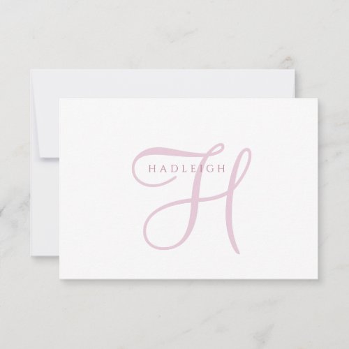 Elegant Pink Script Monogram Note Card