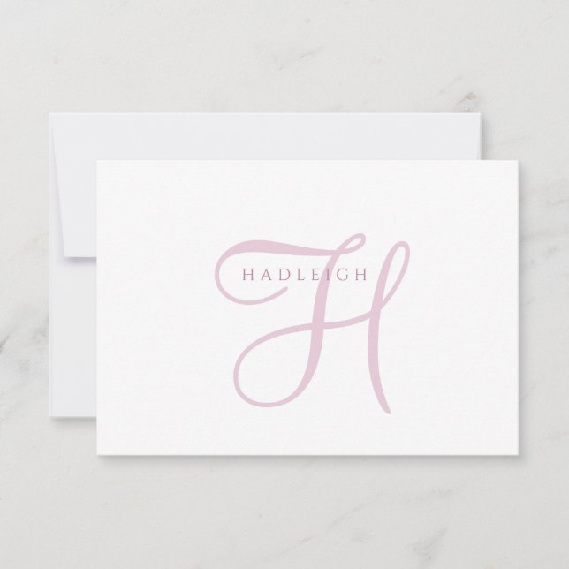 Elegant Pink Script Monogram Note Card (Front)