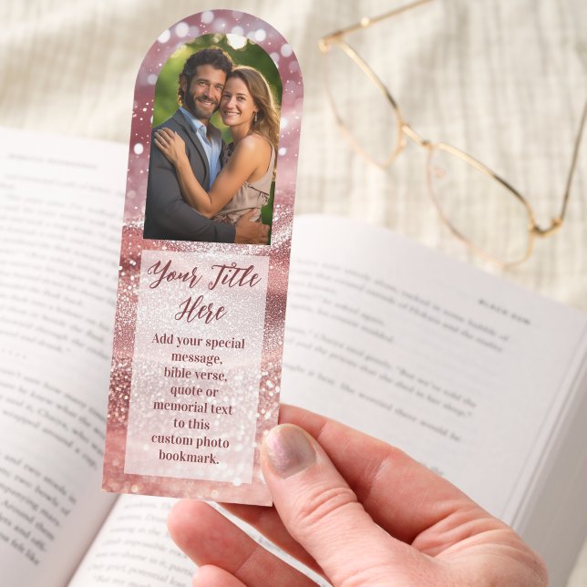 Elegant Pink Script Personalized Quote Photo Gift Bookmarks (Hand)