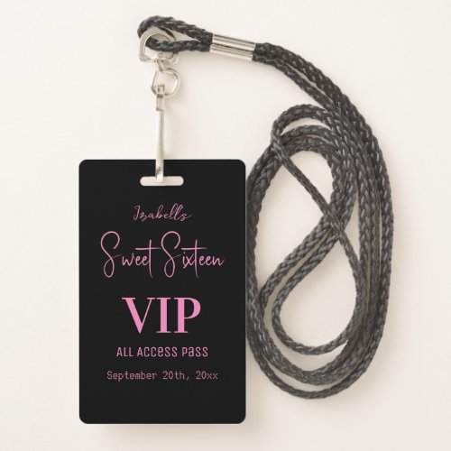 Elegant Pink Script Sweet Sixteen Invitation VIP  Badge