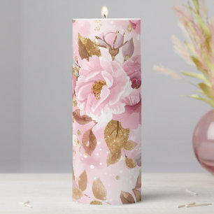 elegant pink seamless pattern with flowers roses a pillar candle