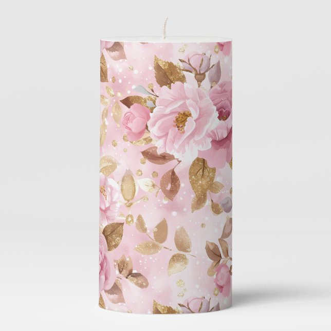 elegant pink seamless pattern with flowers roses a pillar candle (Front)