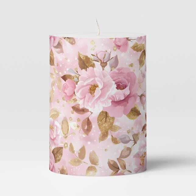 elegant pink seamless pattern with flowers roses a pillar candle (Front)