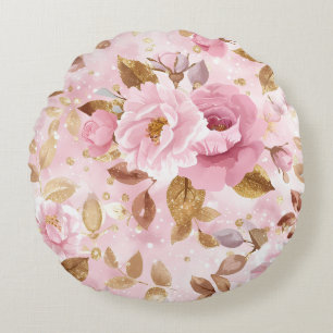 elegant pink seamless pattern with flowers roses a round pillow