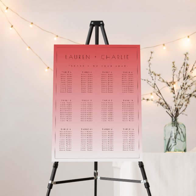 Elegant Pink Seating Chart Foam Board (In Situ (Stand))