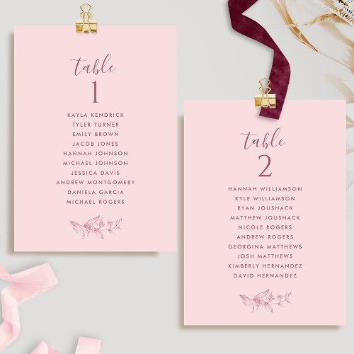 Elegant Pink Seating Plan Cards w Guest Names