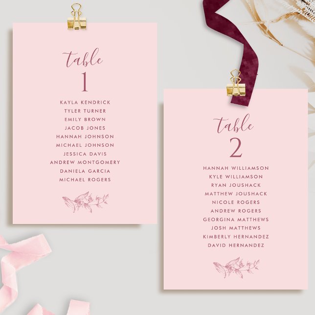 Elegant Pink Seating Plan Cards w/ Guest Names (Creator Uploaded)