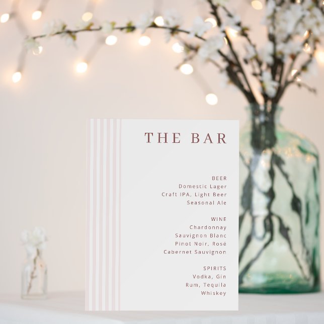 Elegant Pink Serif Bar Menu Foam Board (In Situ (Wedding))