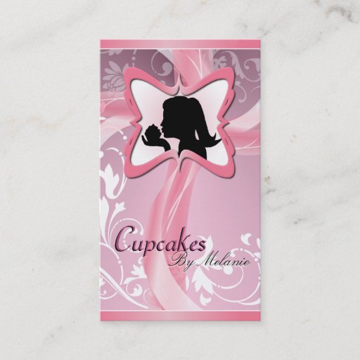 Customizable Elegant Pink Silhouette Cupcake Business Card