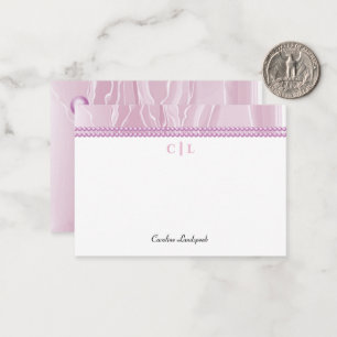 Elegant Pink Silk Pearls Monogrammed Initials Note Card