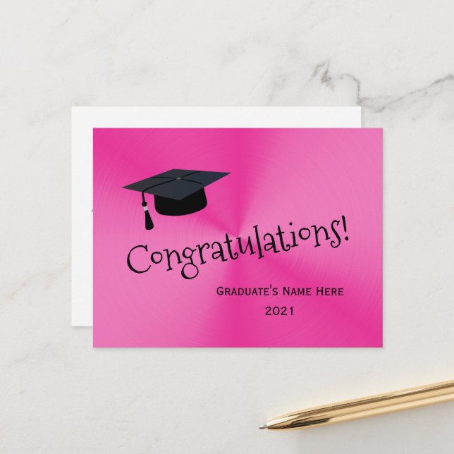 Elegant Pink Silver Congratulations Graduation Postcard (Front/Back In Situ)
