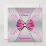 Elegant Pink Silver Diamond Bow Quinceanera Invitation at Zazzle