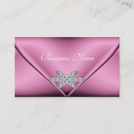 Elegant Pink Silver Diamond Jewel Business Card