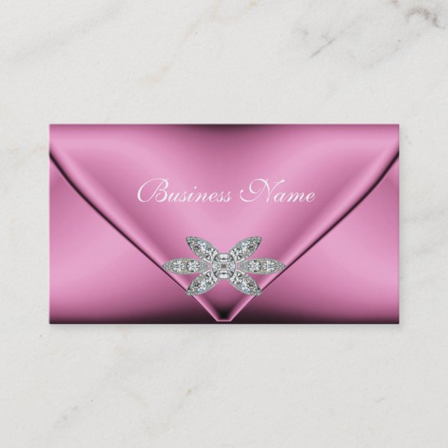Elegant Pink Silver Diamond Jewel Business Card (Front)