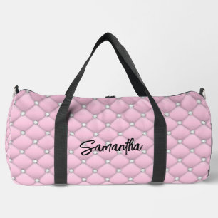 Elegant pink silver faux glitter drips monogrammed duffle bag