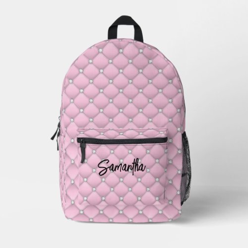 Elegant pink silver faux glitter drips monogrammed printed backpack
