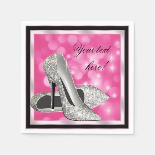 Elegant Pink Silver Glitter High Heel Napkins