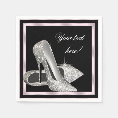 Elegant Pink Silver Glitter High Heel Napkins