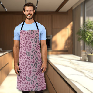Elegant Pink Silver Glitter Leopard on Rose Gold Apron