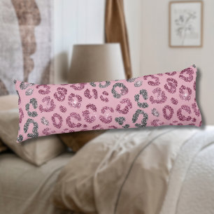 Elegant Pink Silver Glitter Leopard on Rose Gold Body Pillow