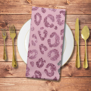 Elegant Pink Silver Glitter Leopard on Rose Gold Cloth Napkin