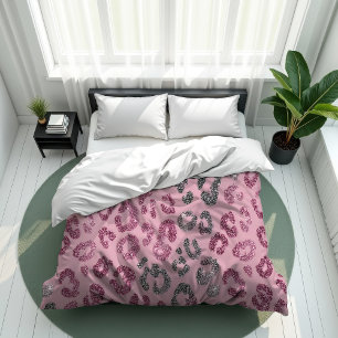 Elegant Pink Silver Glitter Leopard on Rose Gold Duvet Cover