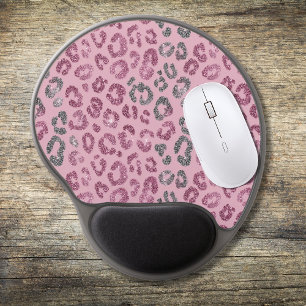 Elegant Pink Silver Glitter Leopard on Rose Gold Gel Mouse Pad