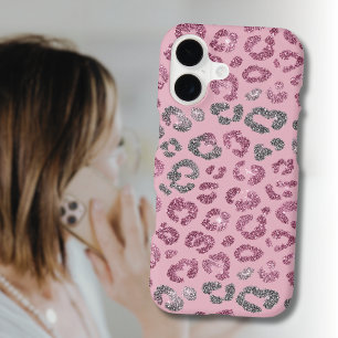Elegant Pink Silver Glitter Leopard on Rose Gold iPhone 17 Case