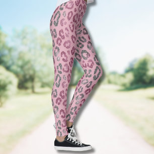 Elegant Pink Silver Glitter Leopard on Rose Gold Leggings