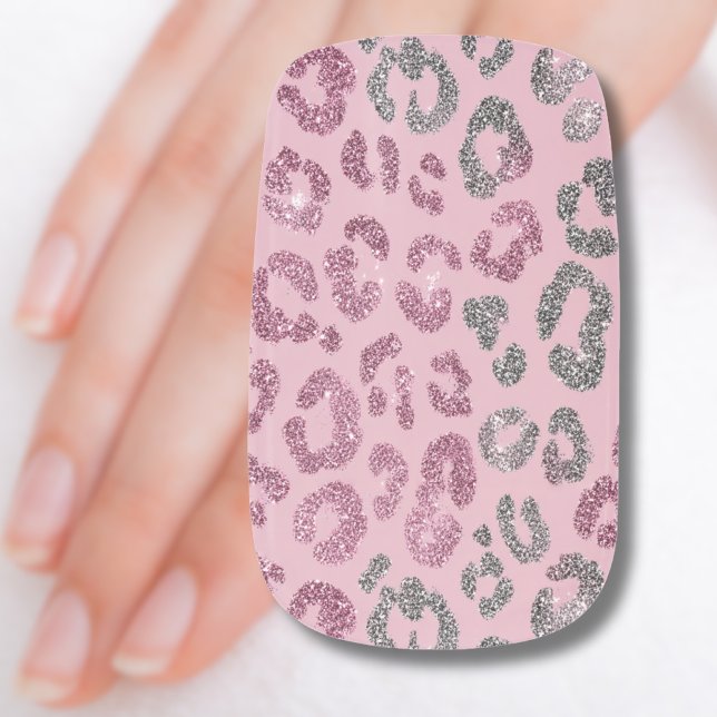 Elegant Pink Silver Glitter Leopard on Rose Gold Minx Nail Art (Creator Uploaded)