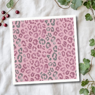 Elegant Pink Silver Glitter Leopard on Rose Gold Napkins