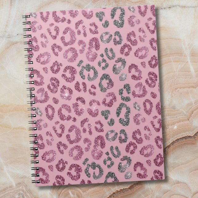 Elegant Pink Silver Glitter Leopard on Rose Gold Notebook (Creator Uploaded)