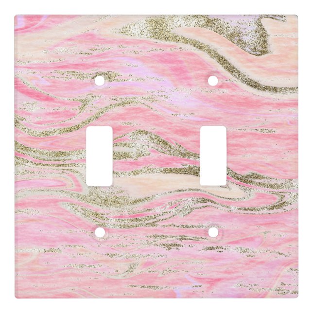 Elegant Pink Silver Glitter Marble Pattern Glam Light Switch Cover (Front)