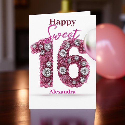 Elegant Pink & Silver Glittering Gemstone Sweet 16