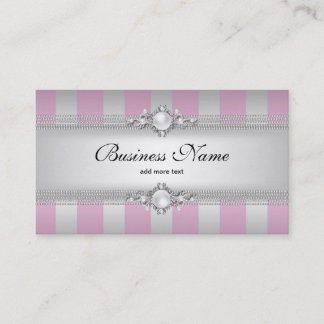 Elegant Pink Silver Grey White Stripe Pearl Chain Business Card
