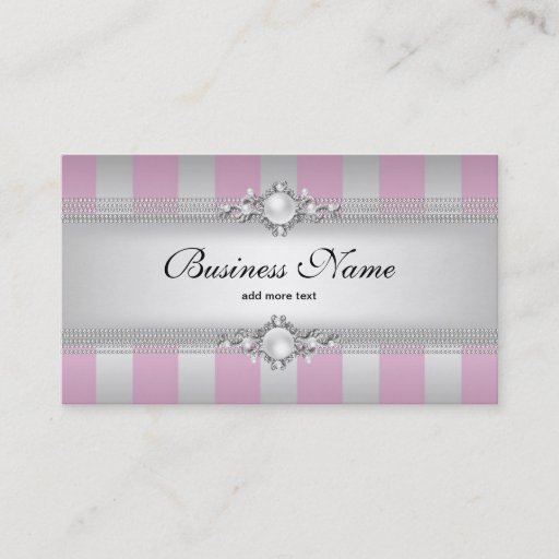 Customizable Elegant Pink Silver Grey White Stripe Pearl Chain Business Card