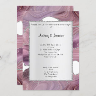 ELEGANT PINK SILVER MARBLE WEDDING  INVITATION